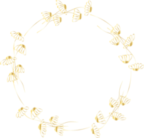 Decorative round gold floral frames hand drawn, Vintage laurel wreath, Transparent background png