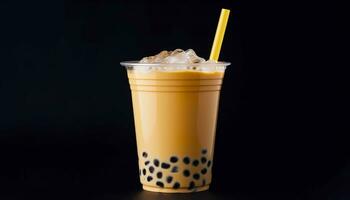 A bubble tea in a plastic cup. Generative AI photo