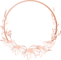 Pink gold circle floral frame illustration, Transparent background png