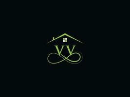 lujo vv real inmuebles logo carta, inicial vv logo edificio icono diseño para usted vector