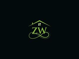 real inmuebles zw logo vector, inicial zw wz lujo edificio logo letra vector