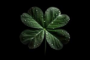 Four-leaf clover with drops. Neural network AI generated photo