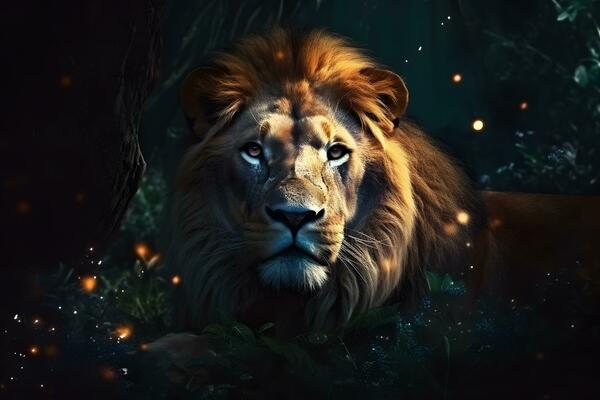 Close-up of lion, Panthera leo in front of black background. Neural network AI generated