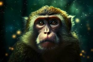 Monkey portrait. Neural network AI generated photo