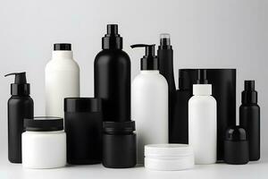 Mockup beauty products bottle set. Neural network AI generated photo