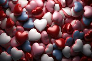 Many small red and pink hearts background. Neural network AI generated photo