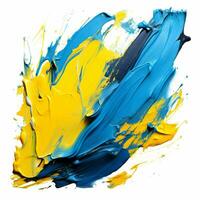 Smooth brush with strokes of oil paint, yellow and blue paint. AI Generative photo