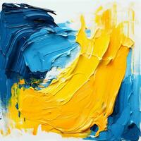 Smooth brush with strokes of oil paint, yellow and blue paint. AI Generative photo