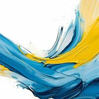 Smooth brush with strokes of oil paint, yellow and blue paint. AI Generative photo