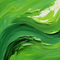 Smooth brush with strokes of oil paint, green paint. AI Generative photo