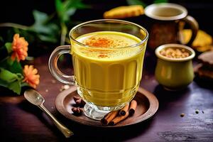 Turmeric Milk Elixir - A Warming Cold Season Remedy - Generative AI photo