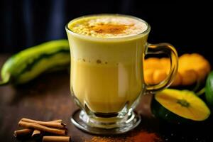 Healing Turmeric Latte - A Natural Cold Season Remedy - Generative AI photo