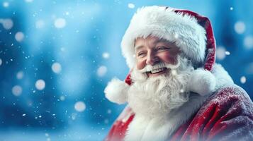 Joyful Santa Claus Look-Alike in Winter Scene with Bokeh Effect - Generative AI photo