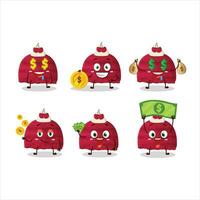 Cherry ice cream scoops cartoon character with cute emoticon bring money vector