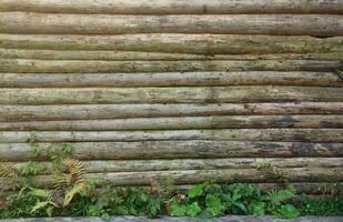 Log Cabin Or Barn Unpainted Debarked Wall Textured Horizontal Background photo