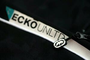 KYIV, UKRAINE - 4 MAY, 2023 Ecko Unltd company logo on new brand clothes photo