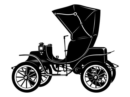 Early Vintage Electric Car. silhouette isolated on white.