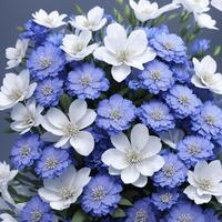 Flower realistic seamless butterfly abstract pattern. floral random background blue white ai generative photo