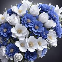 Flower realistic seamless butterfly abstract pattern. floral random background blue white ai generative photo