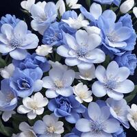 Flower realistic seamless butterfly abstract pattern. floral random background blue white ai generative photo