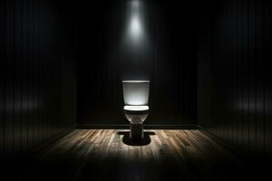 Ceramic toilet in a dark room with lighting.. Generated by artificial intelligence photo