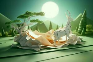 origami obra maestra montaña paisaje. generar ai foto