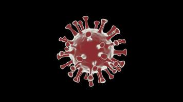 Coronavirus Disappearing Concept. Red Rotating Particle of Covid-19 is Eliminated. Zoom In. Video with Alpha Channel. Transparent Background. 3d Rendering. Animation