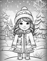 girl in winter coloring book for children for christmas photo