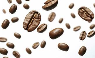 Coffee Bean flying on white background, 3d illustration. Generative AI photo