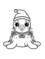graphics of a seal in a Santa's hat, a coloring book for children for Christmas photo