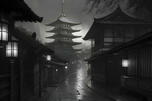 Asian city landscape black and white. Neural network AI generated photo