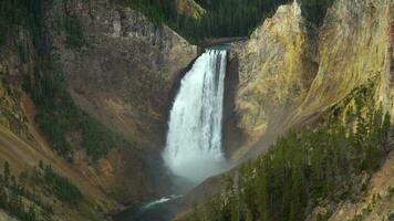 mais baixo Yellowstone cai dentro grande desfiladeiro do a Yellowstone em nublado outono dia. Yellowstone nacional parque. Wyoming, EUA video