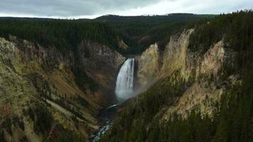 Grand Canyon of the Yellowstone on Cloudy Autumn Day and Lower Yellowstone Falls. Yellowstone National Park. Wyoming, USA video