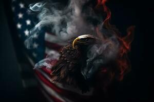 águila y americano bandera con fumar. neural red ai generado foto