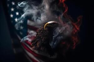 Eagle and American flag with smoke. Neural network AI generated photo