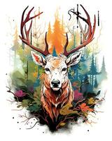 Animal illustration scene of a wild colorful deer hunting photo