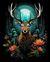 Animal illustration scene of a wild colorful deer hunting photo