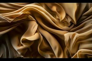 Shiny draping satin fabric in golden yellow hue. Neural network AI generated photo