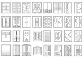 Hand drawn Kids drawing Vector illustration set Different Types doors Isolated on White Background