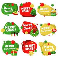 Set of vector conversational colored balls with the inscription Merry Christmas and New Year's items, isolated on a white background. New Year greetings. Design of a Christmas card, banner, stickers