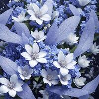 Flower realistic seamless butterfly abstract pattern. floral random background blue white ai generative photo