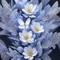 Flower realistic seamless butterfly abstract pattern. floral random background blue white ai generative photo