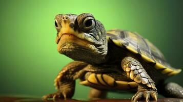 un linda pequeño verde Tortuga con anteojos, generar ai foto