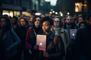 People participating in an anti-discrimination campaign, with visuals that emphasize promoting tolerance and acceptance. Generative Ai photo