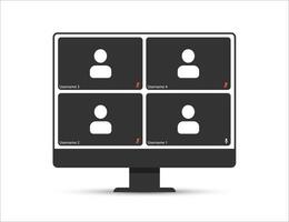 Video conference user interface, video meeting call window overlay. Modern UI template for 4 users. Vector illustration isolated on white background