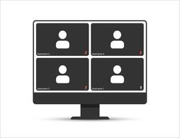 Video conference user interface, video meeting call window overlay. Modern UI template for 4 users. Vector illustration isolated on white background