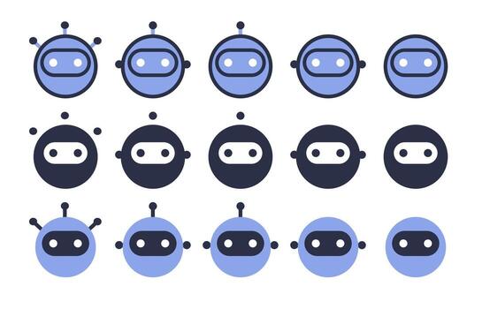 Chat bot. The main work. Clip art set. Flat style. Vector simple icons collected in collection