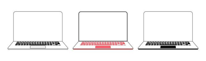 Laptop flat vector illustration. Computer laptop outline with blank screen