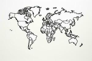 Map of the world on a white background. 3D rendering, Outlined map of the world, line art, black and white, AI Generated photo