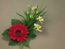 encantador flores y hojas en blanco antecedentes ai generado foto